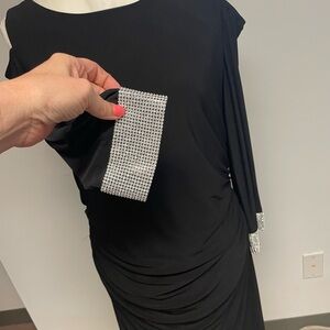 Cachet Black Sheath Dress with Cap Dolman Sleeves and silver jeweled cuffs 14